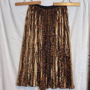 J.Crew Women's Leopard Print Pleated Metallic Midi Skirt Size 4